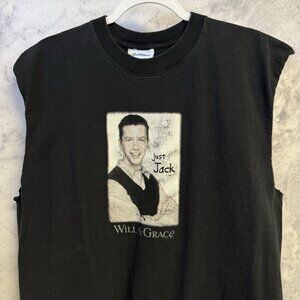 Vintage 90s Will & Grace TV Show Shirt Black Sleeveless Cut Off Mens XL 22x29.5